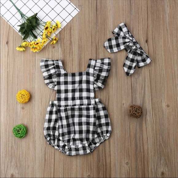 Baby girl summer plaid romper jumper jumpsuit - Picture 2 of 4